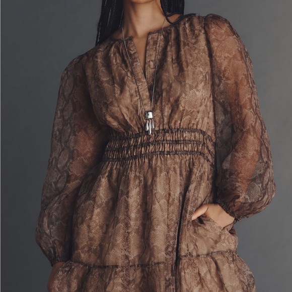 Anthropologie Dresses & Skirts - Anthropologie Brown Snake Print Long Sleeve Dress